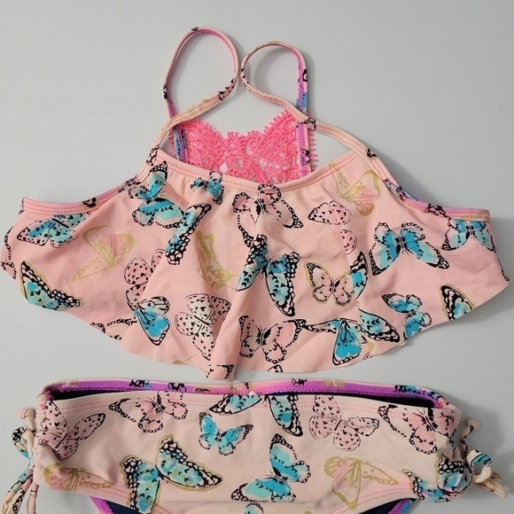 Limited Too Butterfly Print Ruffle Front Crochet Back Bikini - Picture 4 of 8